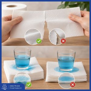 Minh họa khả năng chịu lực và thấm hút của giấy vệ sinh chất lượng, giúp giảm lượng giấy tiêu hao trong mỗi lần sử dụng.